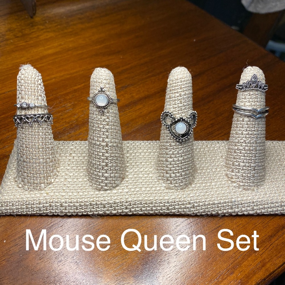 Mouse Queen Set of 6 Silver Knuckle Rings